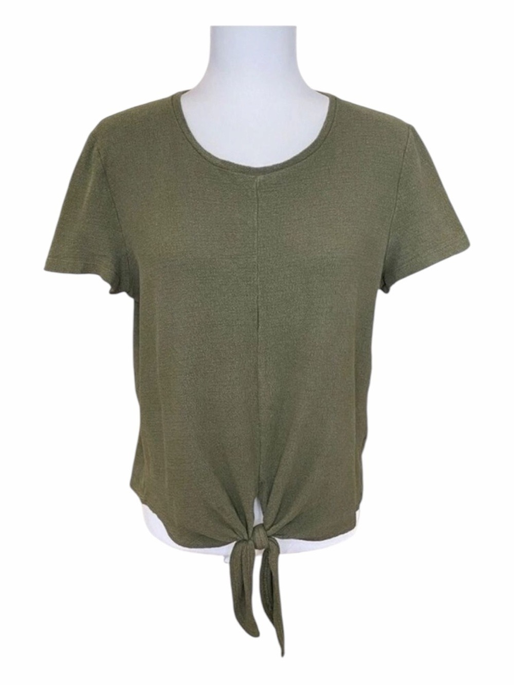 Madewell Olive Ribbed Tie Front Short Sleeve Cotton Tee Women’s Medium